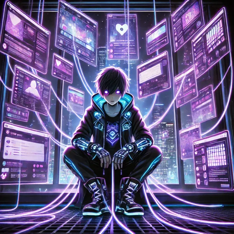 DALL·E-2026-02-23-18.36.30-A-high-detail-cyberpunk-manga-style-illustration-themed-around-screen-addiction-metaphor.-A-futuristic-character-sits-alone-in-a-dark-neon-lit-room-s-768x768.webp